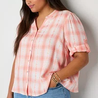 Frye and Co. Plus Womens Elbow Sleeve Regular Fit Button-Down Shirt