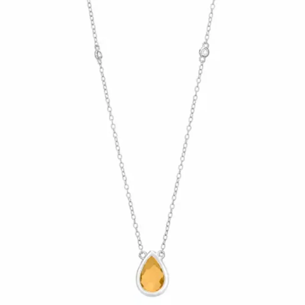 Womens Genuine Yellow Citrine Sterling Silver Pendant Necklaces