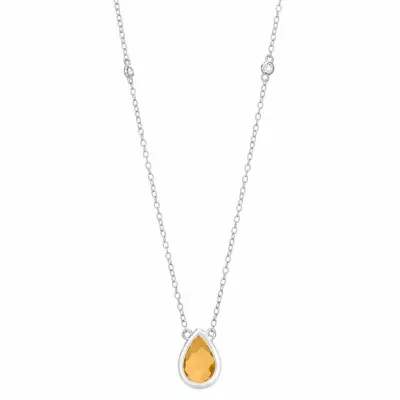 Womens Genuine Yellow Citrine Sterling Silver Pendant Necklaces