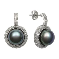 Sterling Silver Dyed Black Cultured Freshwater Pearl Earrings