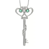 Lab-Created Emerald and Diamond-Accent Double-Heart and Key Pendant Necklace