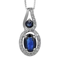 Genuine Sapphire and Diamond-Accent 10K White Gold Double-Drop Pendant Necklace