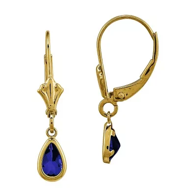 Genuine Blue Sapphire 14K Yellow Gold Pear Drop Earrings