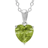 Heart-Shaped Genuine Peridot Sterling Silver Pendant Necklace