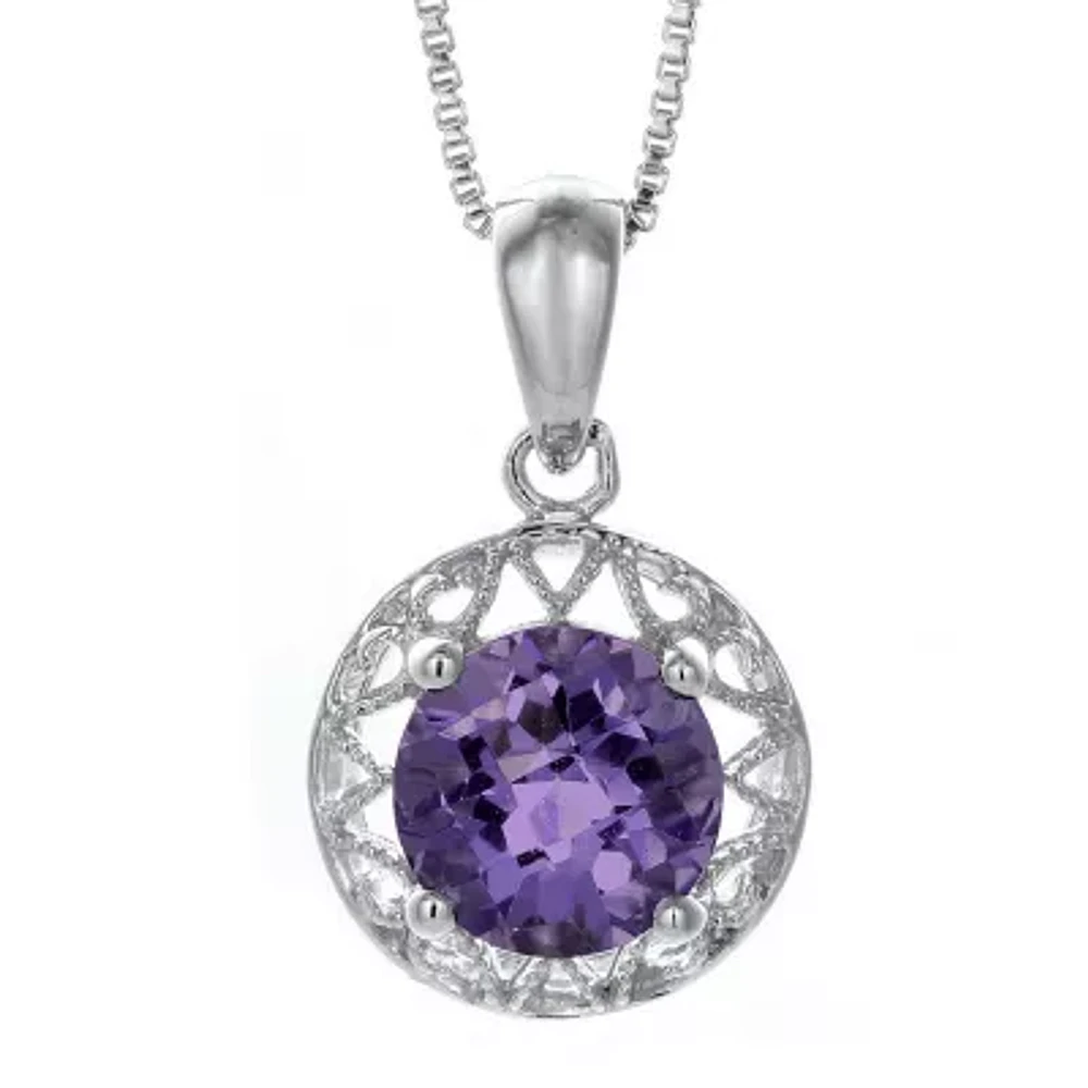 Genuine Amethyst Filigree Sterling Silver Pendant Necklace