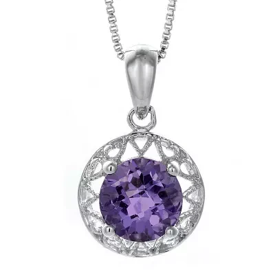 Genuine Amethyst Filigree Sterling Silver Pendant Necklace