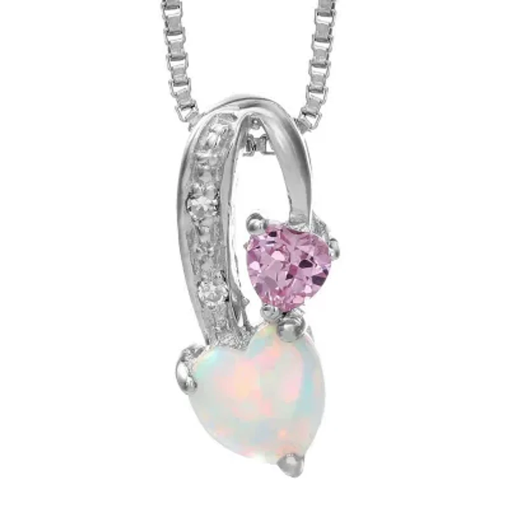 Lab-Created Opal and Pink Sapphire Sterling Silver Double-Heart Pendant Necklace 