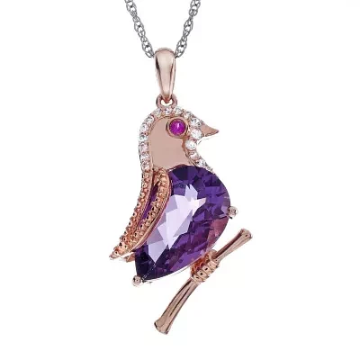 Lab-Created Amethyst and Ruby Bird Pendant Necklace