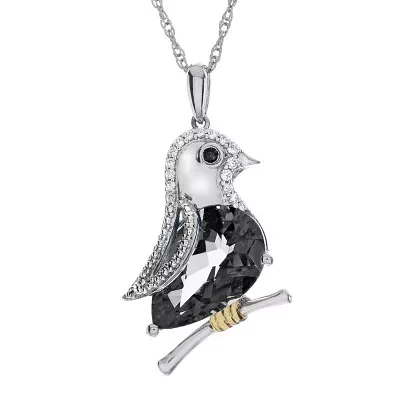 Genuine Black Onyx and Lab-Created White Sapphire Sterling Silver Bird Necklace