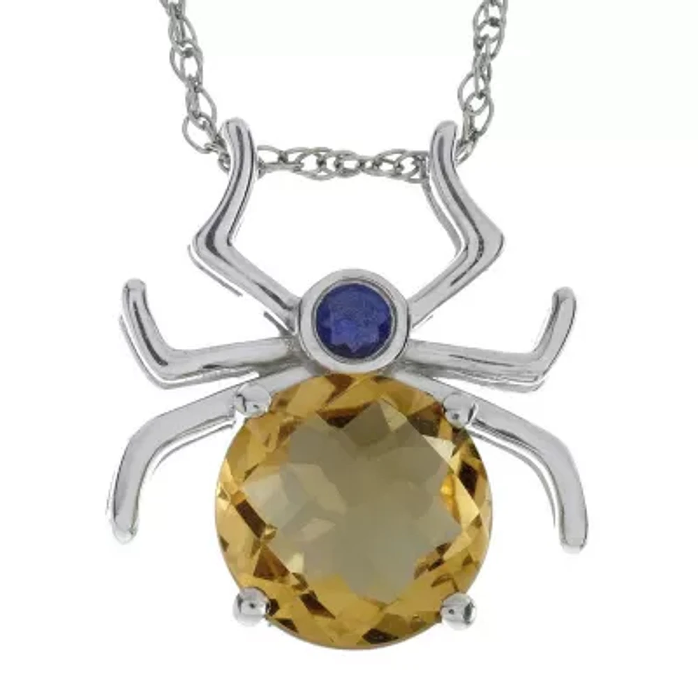 Lab-Created Citrine and Genuine Onyx Spider Sterling Silver Pendant Necklace