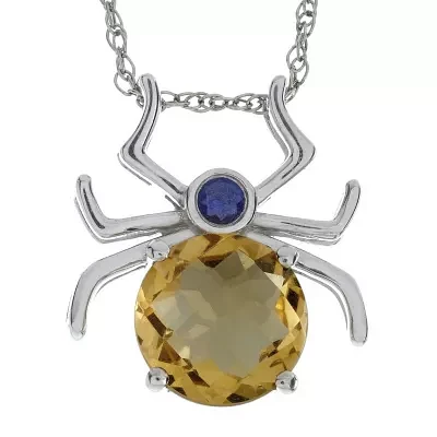 Lab-Created Citrine and Genuine Onyx Spider Sterling Silver Pendant Necklace