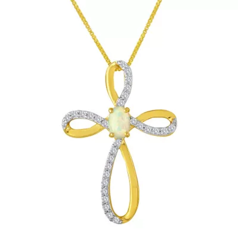 Lab-Created Opal and White Sapphire Cross Pendant Necklace 