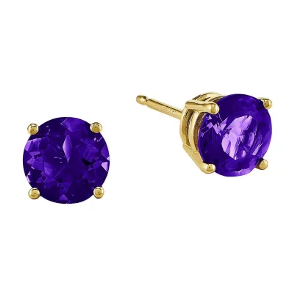 Round Genuine Amethyst 14K Yellow Gold Earrings