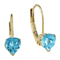 Heart-Shaped Genuine Blue Topaz 14K Gold Earrings