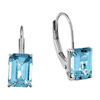 Emerald-Cut Genuine Blue Topaz 14K White Gold Earrings