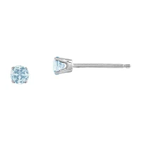 3mm Genuine Aquamarine 14K White Gold Stud Earrings