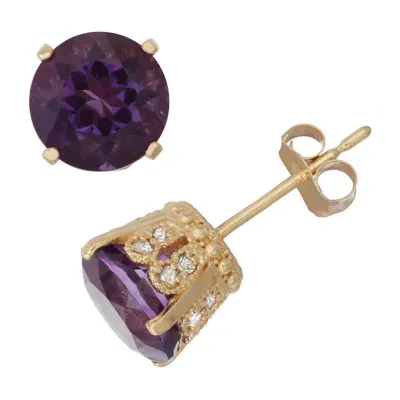 Genuine Amethyst And 1/6 C.T. T.W.  Diamond 10K Yellow Gold Earrings