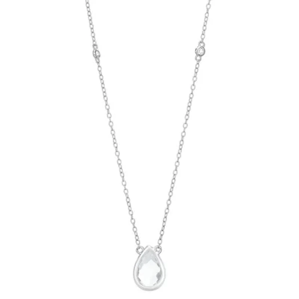 Womens Genuine White Topaz Sterling Silver Pendant Necklaces