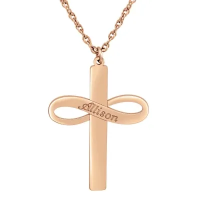 Personalized Womens 24K Gold Over Silver Cross Infinity Name Pendant Necklace