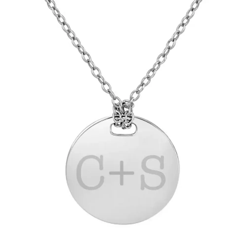 Personalized Sterling Silver 16mm Round Couple's Initial Pendant Necklace