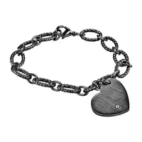 Stainless Steel 7.5 Inch Solid Link Heart Chain Bracelet