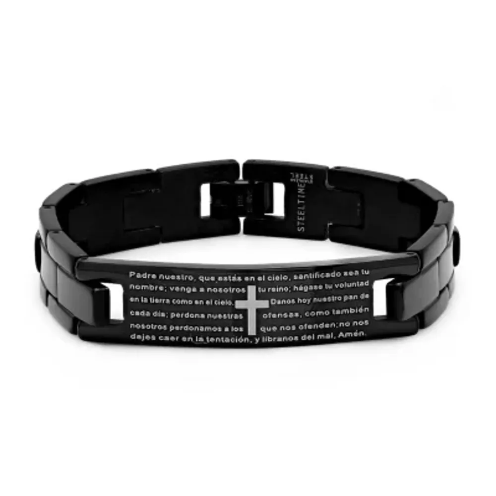 Steeltime Lord'S Prayer Black Ion Plated Stainless Steel 8 Inch Solid Link Link Bracelet