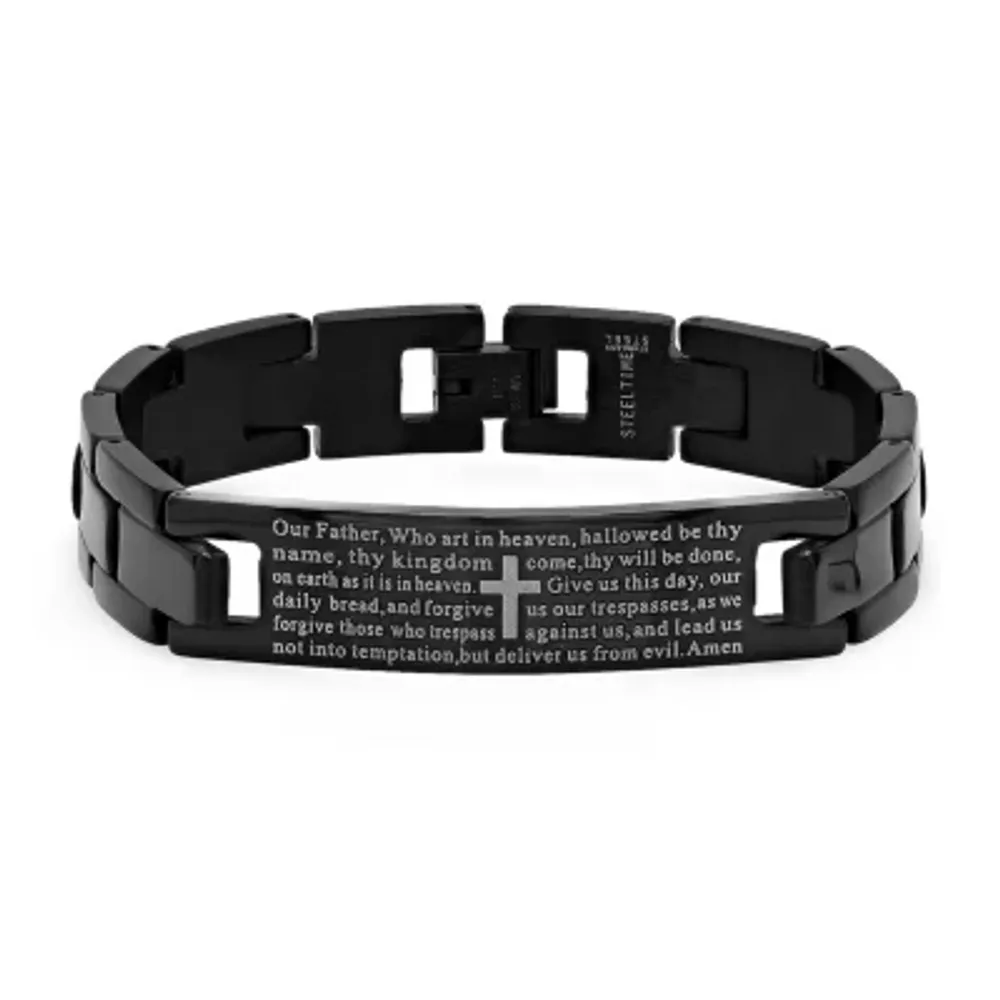 Steeltime Lord'S Prayer Black Ion Plated Stainless Steel 8 Inch Solid Link Link Bracelet