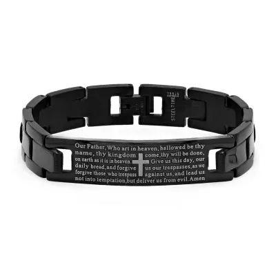 Steeltime Lord'S Prayer Black Ion Plated Stainless Steel 8 Inch Solid Link Link Bracelet