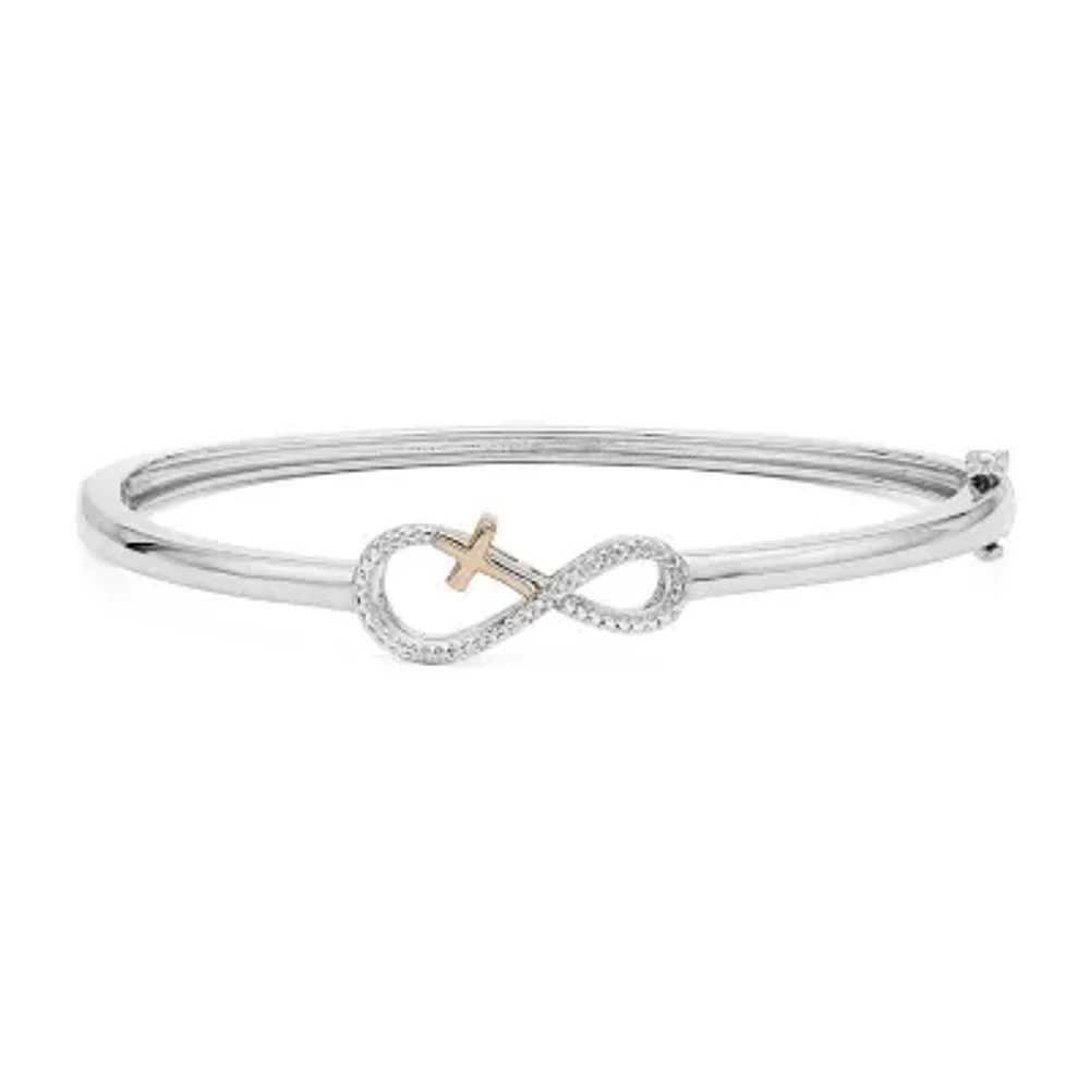 Infinite Promise 1/10 CT.T.W. Natural Diamond Bangle Bracelet in Sterling SIlver with 14K Rose Gold Accent