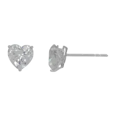Toc 1 CT. Cubic Zirconia 10K White Gold 5mm Heart Stud Earrings