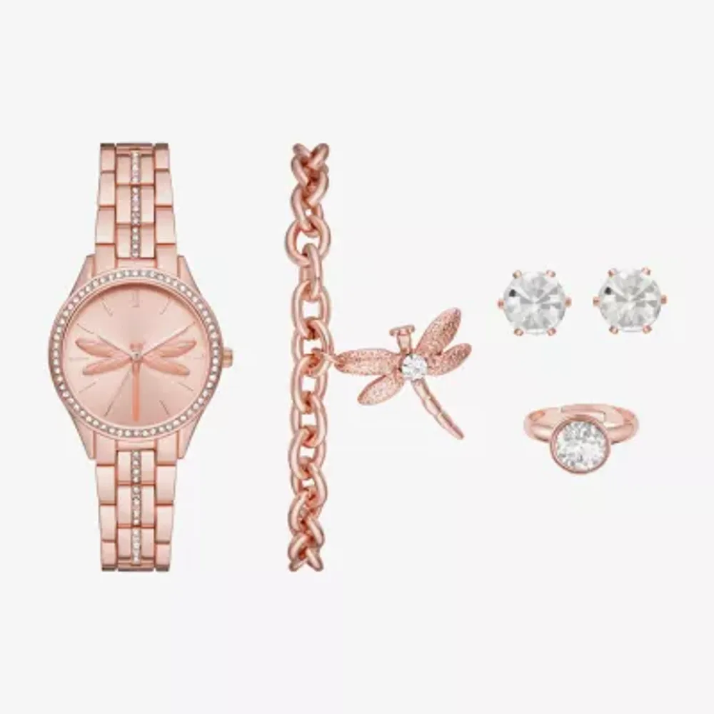 Ladies Sets Womens Crystal Accent Rose Goldtone 5-pc. Watch Boxed Set Fmdjset326