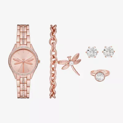 Ladies Sets Womens Crystal Accent Rose Goldtone 5-pc. Watch Boxed Set Fmdjset326