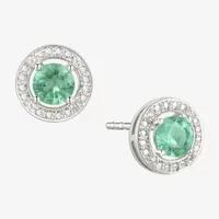 Diamond Accent Genuine Green Emerald Sterling Silver 6mm Stud Earrings