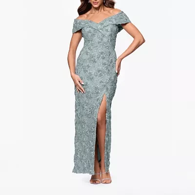 DJ Jaz Off The Shoulder Womens Short Sleeve Evening Gown