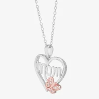 "Mom" Womens Diamond Accent Natural White Diamond 14K Rose Gold Over Silver Sterling Silver Heart Pendant Necklace