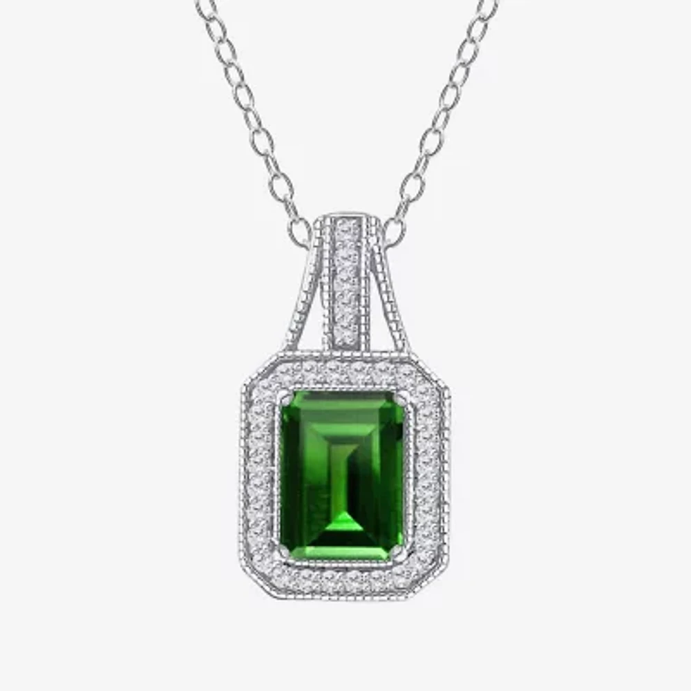 Womens Genuine Green Chrome Diopside Sterling Silver Pendant Necklaces