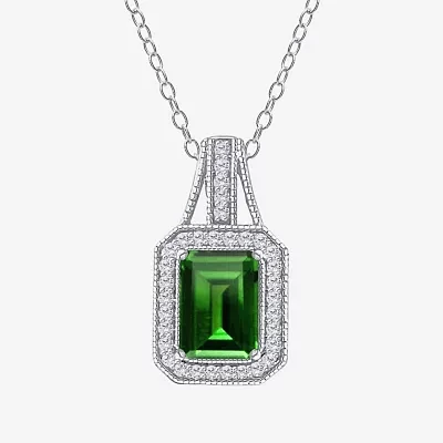 Womens Genuine Green Chrome Diopside Sterling Silver Pendant Necklaces