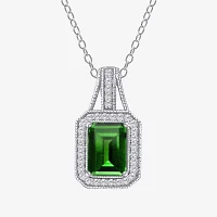 Womens Genuine Green Chrome Diopside Sterling Silver Pendant Necklaces