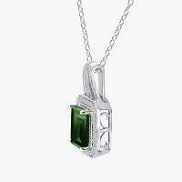 Womens Genuine Green Chrome Diopside Sterling Silver Pendant Necklaces
