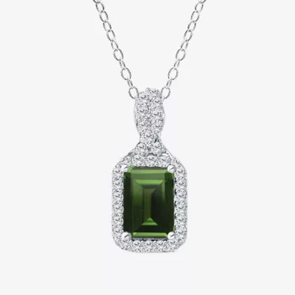 Womens Genuine Green Chrome Diopside Sterling Silver Pendant Necklace