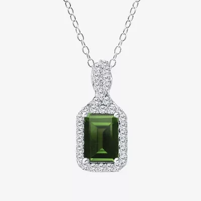 Womens Genuine Green Chrome Diopside Sterling Silver Pendant Necklace