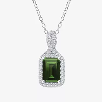 Womens Genuine Green Chrome Diopside Sterling Silver Pendant Necklace