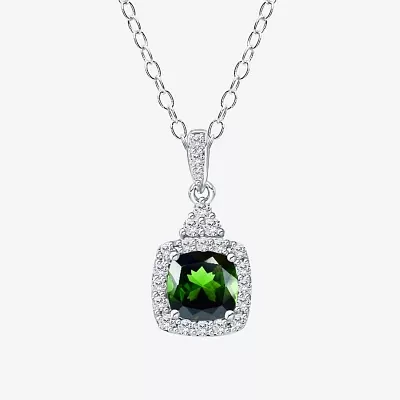 Womens Genuine Green Chrome Diopside Sterling Silver Cushion Pendant Necklaces