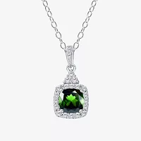Womens Genuine Green Chrome Diopside Sterling Silver Cushion Pendant Necklaces