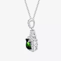 Womens Genuine Green Chrome Diopside Sterling Silver Cushion Pendant Necklaces