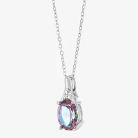 Womens Genuine Mystic Fire Topaz Sterling Silver Oval Pendant Necklace