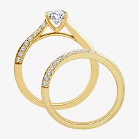 (F / Vs2) Womens 1 CT. T.W. Lab Grown White Diamond 10K Gold Round Side Stone Bridal Set
