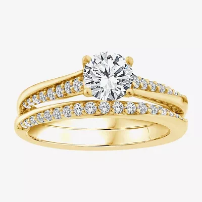 (F / Vs2) Womens 1 CT. T.W. Lab Grown White Diamond 10K Gold Round Side Stone Bridal Set