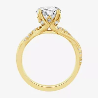 (F / Vs2) Womens 2 1/4 CT. T.W. Lab Grown White Diamond 14K Gold Round Side Stone Engagement Ring
