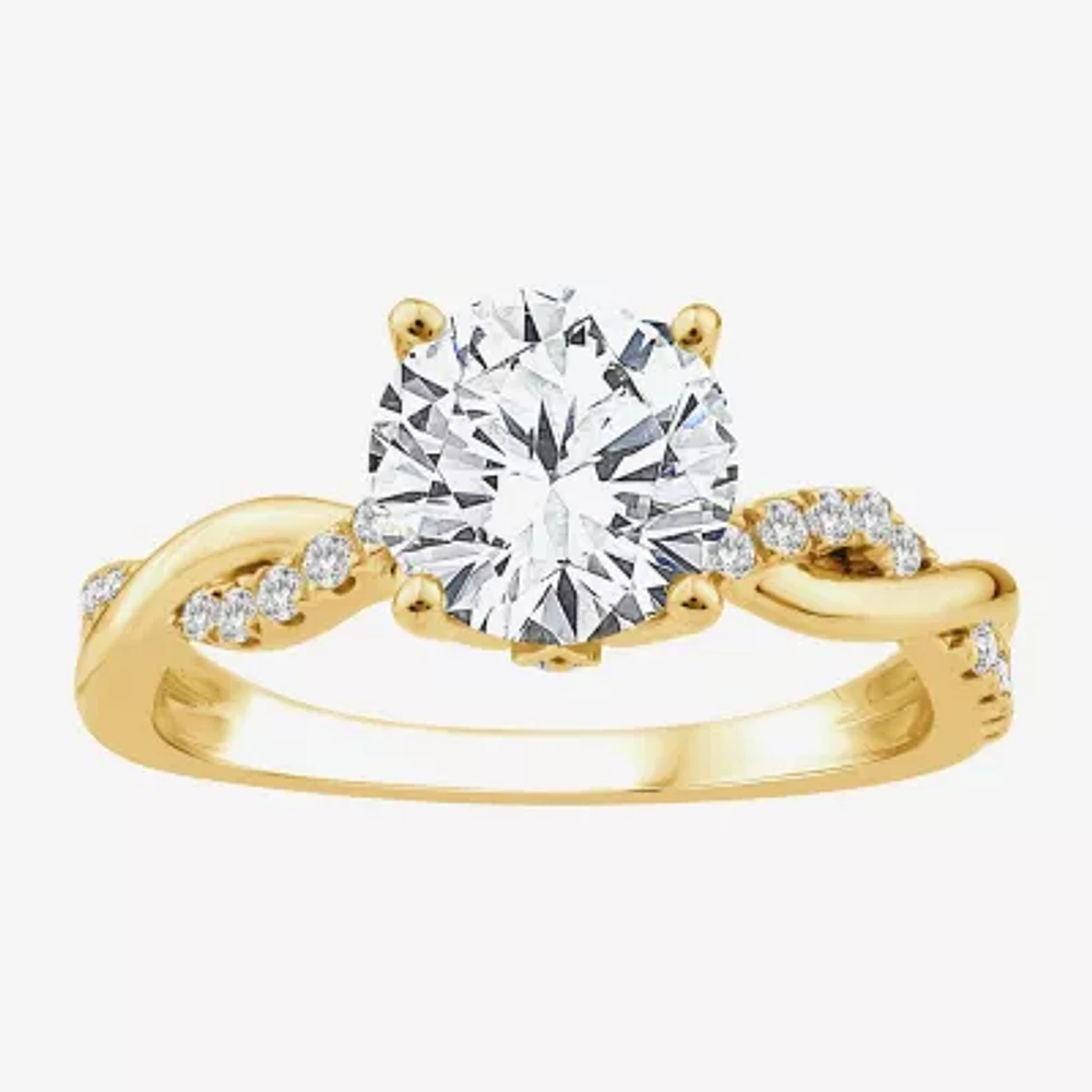 (F / Vs2) Womens 2 1/4 CT. T.W. Lab Grown White Diamond 14K Gold Round Side Stone Engagement Ring